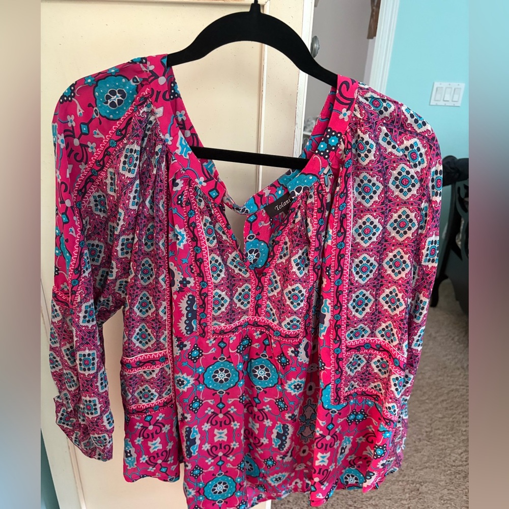 Anthropologie Pink Graphic 3/4 Sleeve Tunic